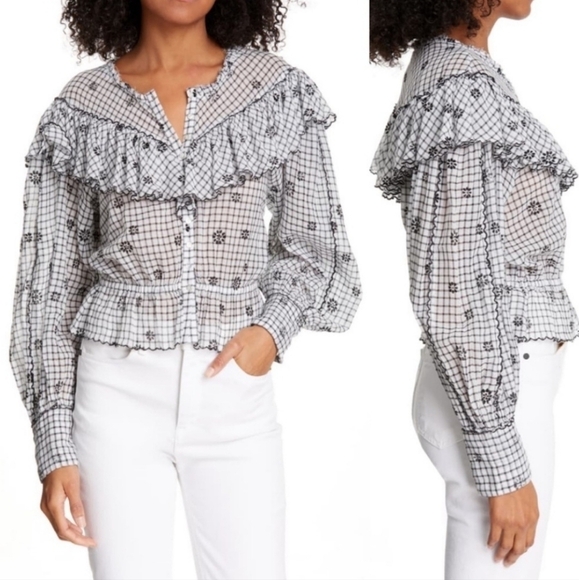 New LOVESHACKFANCY Susanne Printed Cottagecore Prairiecore Blouse/Top NWT Small - Picture 5 of 16